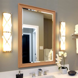 高端定制欧式边框浴室镜 洗手台梳妆镜 木纹色卫生间壁挂镜子批发