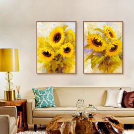 喷绘油画批发 现代简欧客厅装饰画 软装玄关挂画 竖版印象向日葵