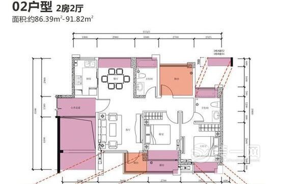 89平米两室两厅装修效果图 深圳和成世纪设计案例